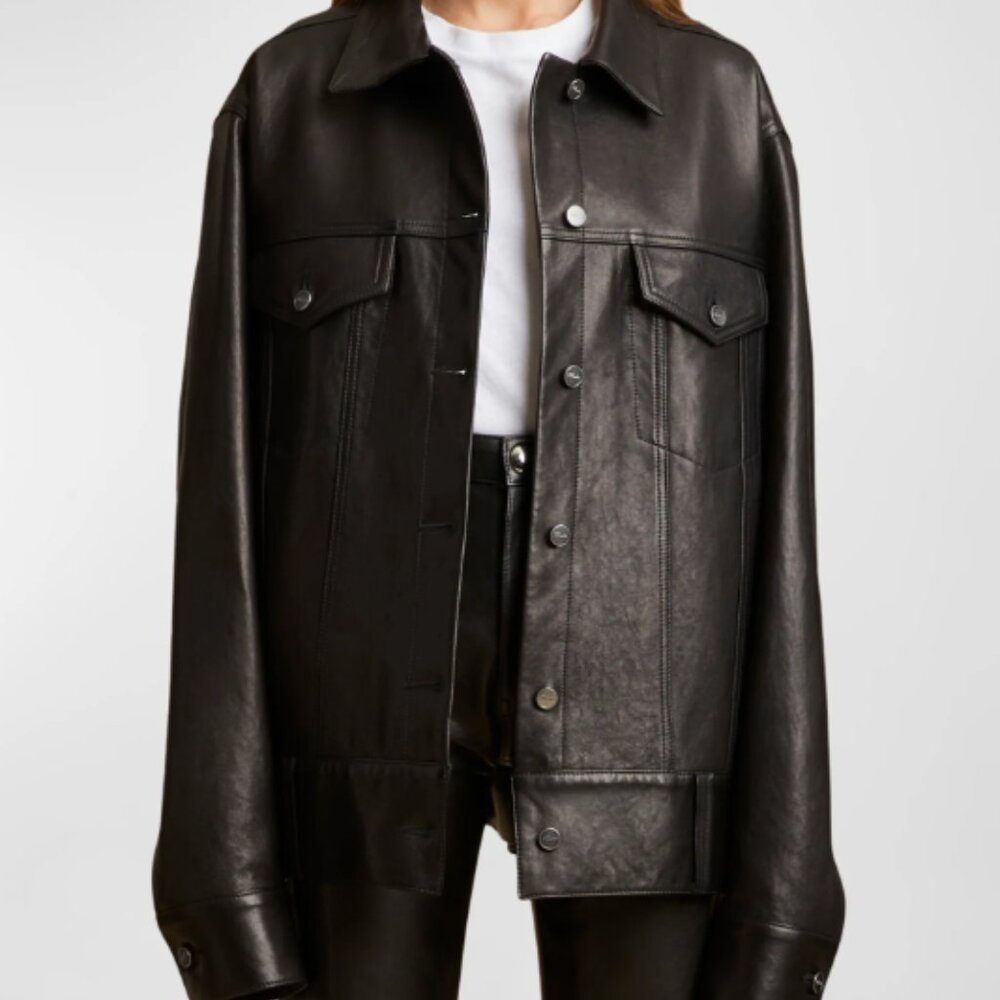 Khaite Grizzo Oversized Leather Collared Jacket